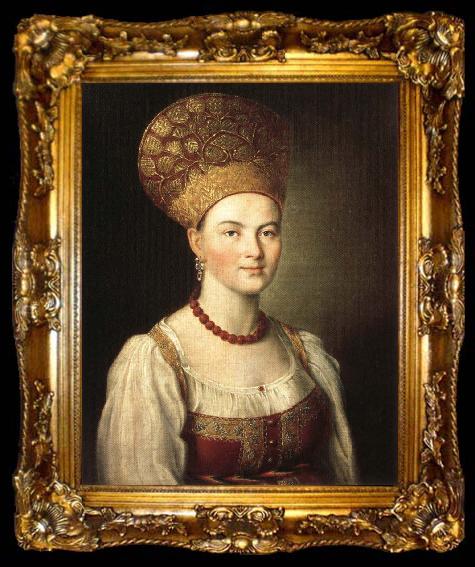 framed  Ivan Argunov Portrait of Peasant Woman in Russian Costume, ta009-2